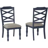 Aster Dining Chair in Navy Blue, Wood & Gray Fabric (Set of 2)