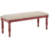 Aster Dining Bench in Red, Wood & Gray Fabric