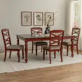 Aster 5 Piece Dining Set in Red, Wood & Gray Fabric