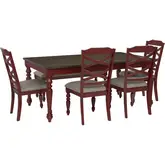 Aster 6 Piece Dining Set in Red, Wood & Gray Fabric
