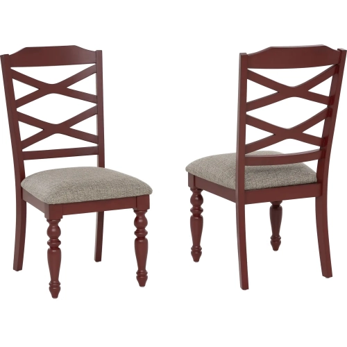 Aster Dining Chair in Red, Wood & Gray Fabric (Set of 2)