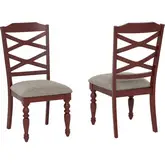 Aster Dining Chair in Red, Wood & Gray Fabric (Set of 2)
