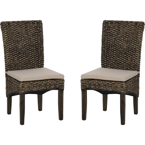 Elodie Dining Chair in Seagrass, Brown Wood & Off White Fabric (Set of 2)