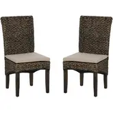 Elodie Dining Chair in Seagrass, Brown Wood & Off White Fabric (Set of 2)