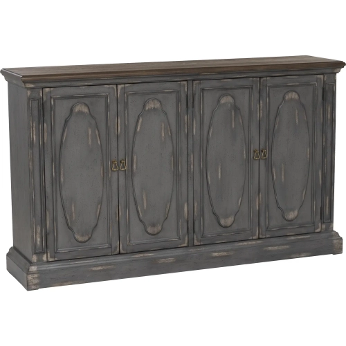 Cassidy 4 Door Credenza in Distressed Grey & Brown Wood
