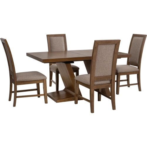 Callahan 5 Piece Dining Set in Walnut Brown Wood & Beige Fabric
