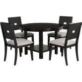 Ingrid 5 Piece Round Dining Set in Espresso Brown Wood & Grey Fabric