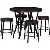 Glenroy 5 Piece Round Counter Dining Set in Brown Wood & Charcoal Metal