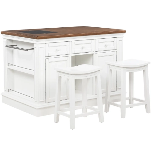 Posie Kitchen Island with Stools in White & Wood