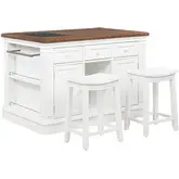 Posie Kitchen Island with Stools in White & Wood