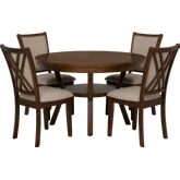 Candela 5 Piece Dining Set in Brown Wood & Beige Tweed Fabric