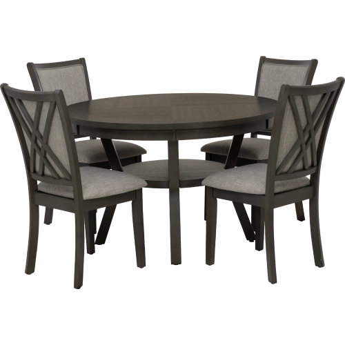 Candela 5 Piece Dining Set in Grey Wood & Grey Tweed Fabric