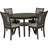 Candela 5 Piece Dining Set in Grey Wood & Grey Tweed Fabric