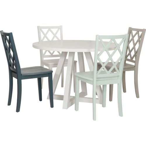 Mayfair 5 Piece Round Dining Set in White & Multicolor Wood