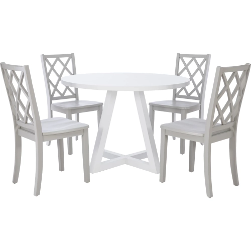 Mayfair 5 Piece Round Dining Set in White & Grey Wood