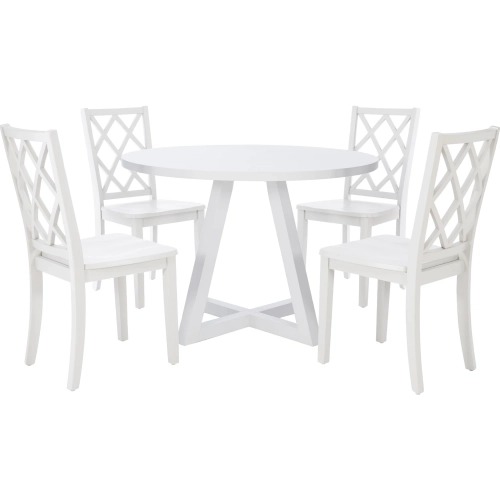 Mayfair 5 Piece Round Dining Set in White & White Wood