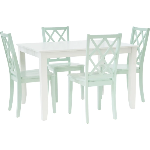Mayfair 5 Piece Dining Set in White & Mint Wood