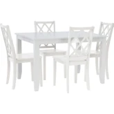 Mayfair 5 Piece Dining Set in White & White Wood