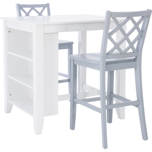 Mayfair 3 Piece Counter Space Saver Dining Set in White & Light Grey Wood