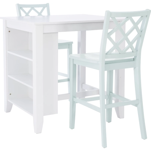 Mayfair 3 Piece Counter Space Saver Dining Set in White & Mint Green Wood