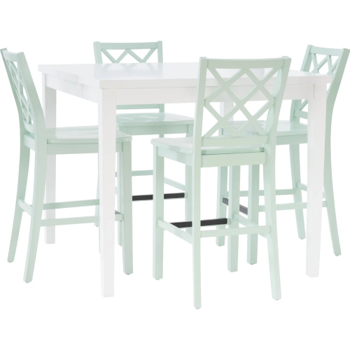 Mayfair 5 Piece Square Counter Dining Set in White & Mint Wood