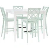 Mayfair 5 Piece Square Counter Dining Set in White & Mint Wood