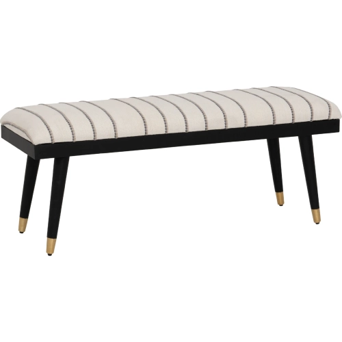 Conlan Bench in Black Wood, Cream & Black Weave Fabric