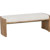 Wylam Wood Bench in Brown Wood & Cream Sherpa Knit Fabric
