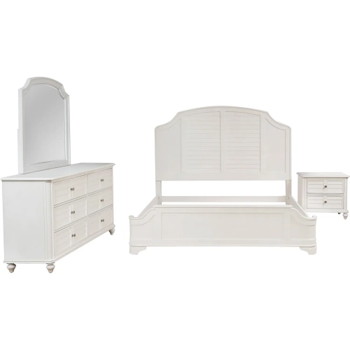 Nori 4 Piece King Bedroom Set in Antique White Wood