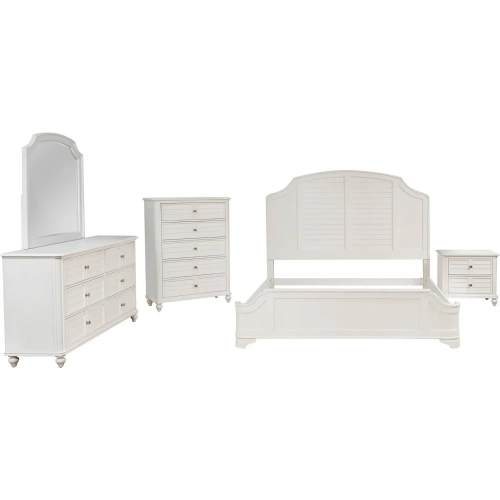 Nori 5 Piece King Bedroom Set in Antique White Wood