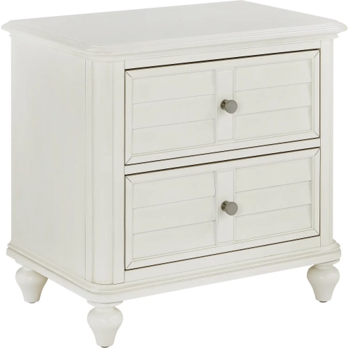 Nori Louvered Nightstand in Antique White Wood