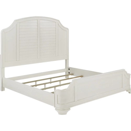 Nori King Louvered Bed in Antique White Wood