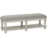 Ellington Bench in Antique White & Brown Wood & Beige Fabric