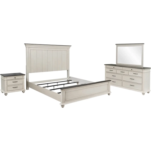 Ellington 4 Piece King Bedroom Set in Antique White & Brown Wood