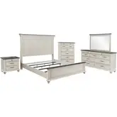 Ellington 5 Piece King Bedroom Set in Antique White & Brown Wood