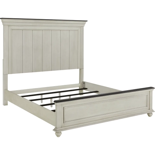 Ellington King Bed in Antique White & Brown Wood