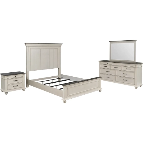 Ellington 4 Piece Queen Bedroom Set in Antique White & Brown Wood