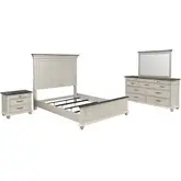 Ellington 4 Piece Queen Bedroom Set in Antique White & Brown Wood