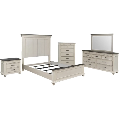Ellington 5 Piece Queen Bedroom Set in Antique White & Brown Wood