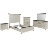 Ellington 5 Piece Queen Bedroom Set in Antique White & Brown Wood