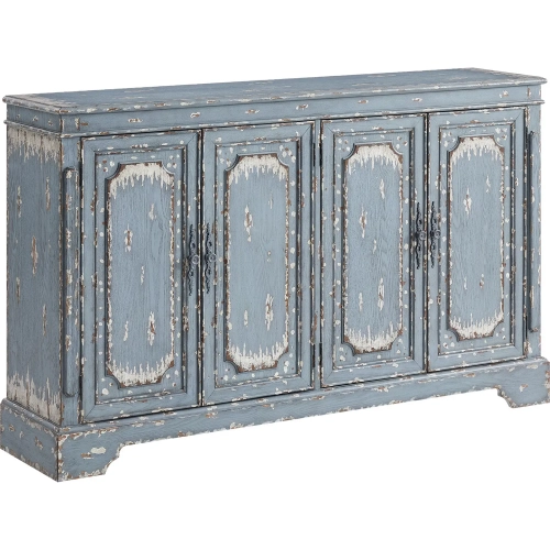 Judith 4 Door Credenza in Distressed Slate Blue Wood