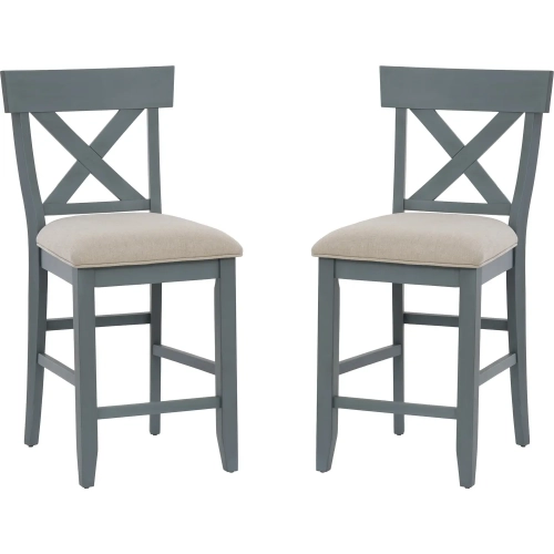Belsey Counter Stool in Slate Blue Wood & Beige Fabric (Set of 2)