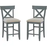 Belsey Counter Stool in Slate Blue Wood & Beige Fabric (Set of 2)