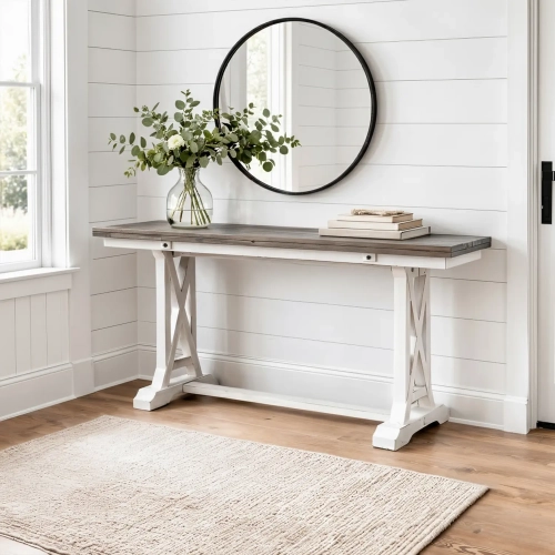 Belsey Flip Top Console Table in Cream & Brown Wood
