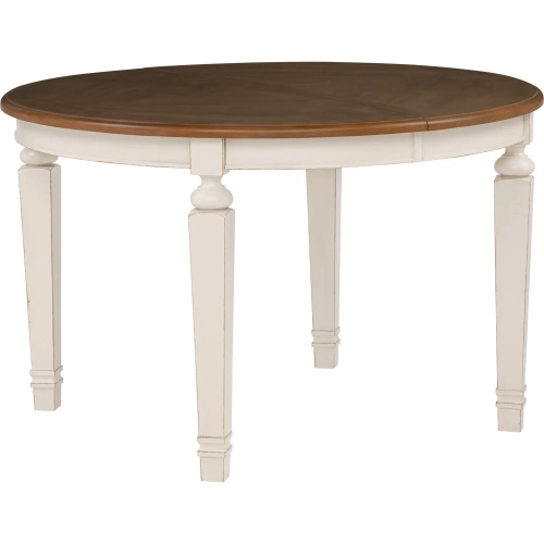 Welliver 48" Round to 66" Oval Dining Table in Antique White & Brown Wood