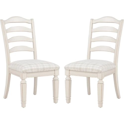 Welliver Dining Chair in Antique White Wood & Beige Fabric (Set of 2)