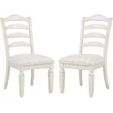 Welliver Dining Chair in Antique White Wood & Beige Fabric (Set of 2)