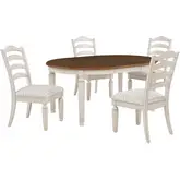 Welliver 5 Piece 48" Round Dining Set in Antique White Wood & Beige Fabric