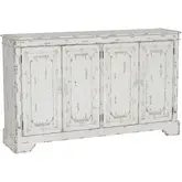 Adelaide 4 Door Credenza Cabinet in Distressed Antique White Wood