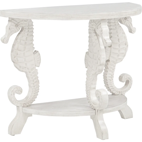 Triton Seahorse Demilune Console Table in Distressed White Wood